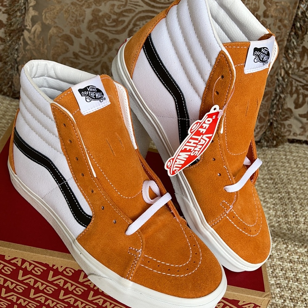 Vans Sk8-Hi Sneakers in White, Orange & Black - Picture 10 of 16